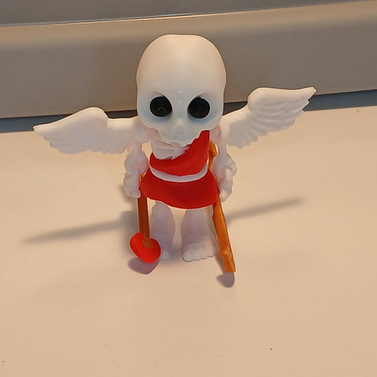 3D Printed Articulated Skeleton Cupid with Bow and Heart-Shaped Arrow