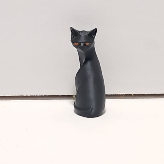 3D Printed Black Cat Figurine Ornament and Keychain with Colored Eyes