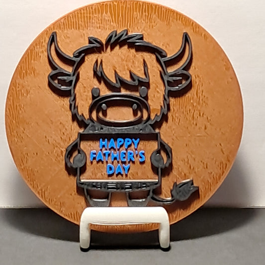 3D Printed Highland Cow Happy Father's Day Round Plaque