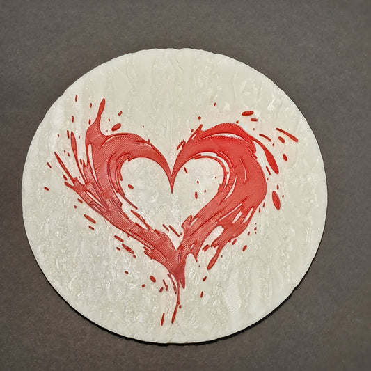 3D Printed Heart Burst 2D Art Round Plaque