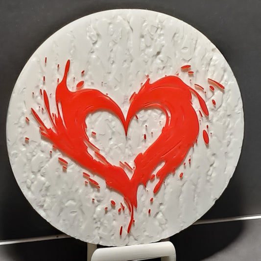 3D Printed Heart Burst 2D Art Round Plaque