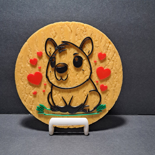 3D Printed Capybara with Hearts 2D Art Round Plaque