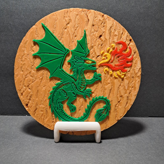 3D Printed Blazing Winged Dragon 2D Art Round Plaque