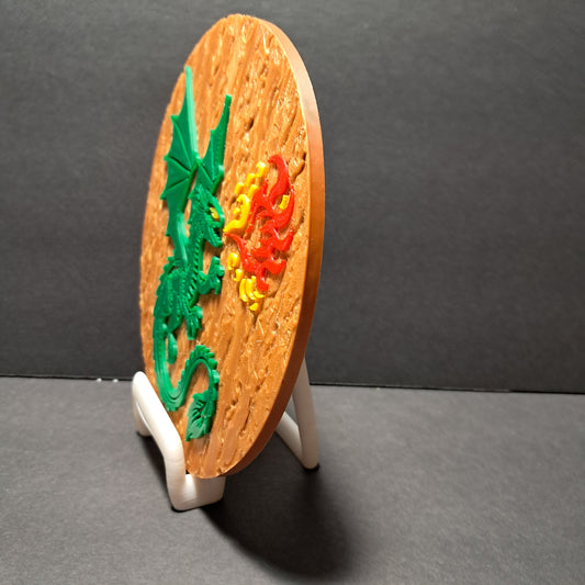 3D Printed Blazing Winged Dragon 2D Art Round Plaque