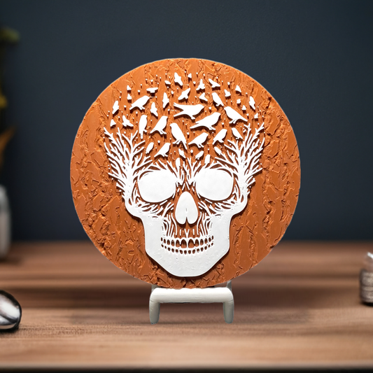3D Printed Bursting Skull Abstract 2D Art Plaque