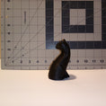 Load image into Gallery viewer, 3D Printed Black Cat Figurine Ornament and Keychain with Colored Eyes