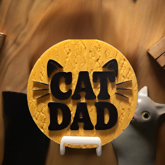 3D Printed Cat Dad 2D Art Round Plaque