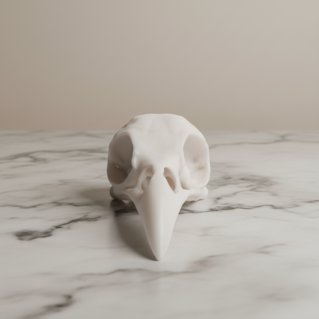 3D Printed Raven Skull Decoration - White Variant Hero Image